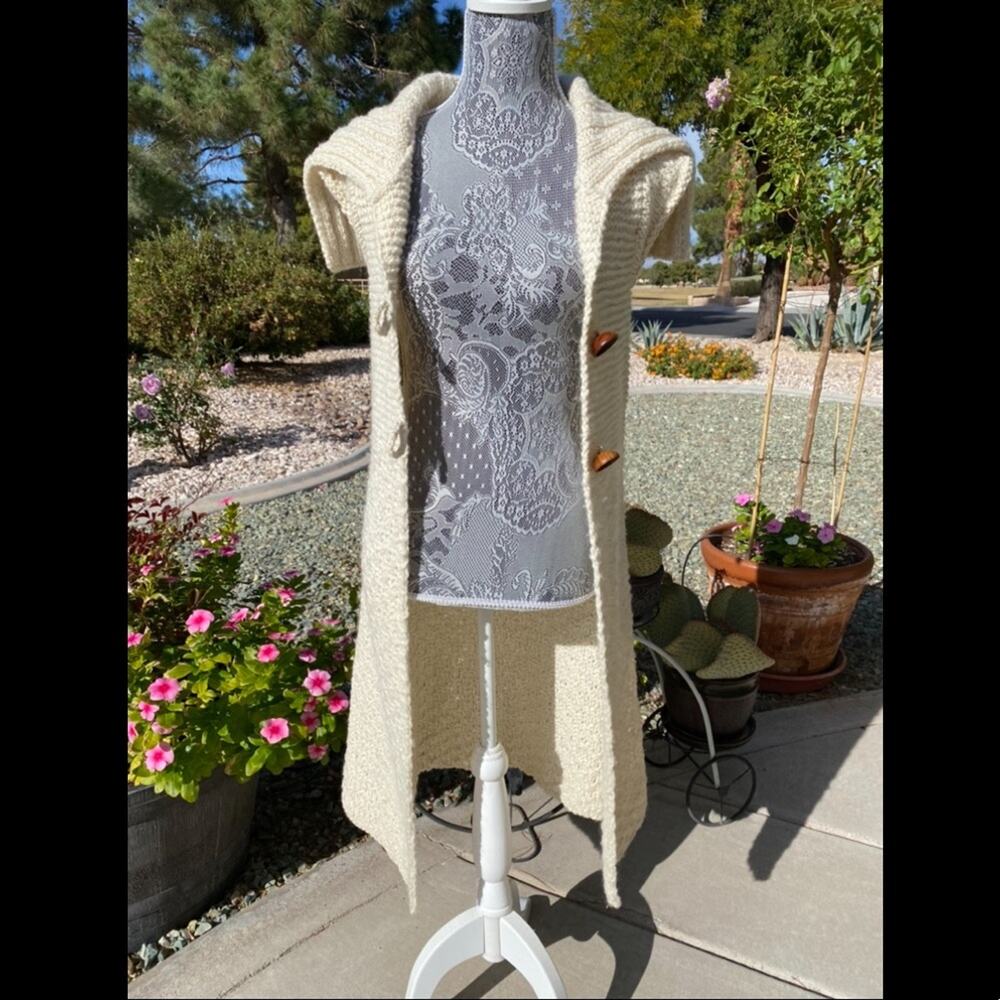 FREE PEOPLE RARE! Handmade Fisherman’s Wool Cardigan Sweater Duster Cream XS - Picture 10 of 10